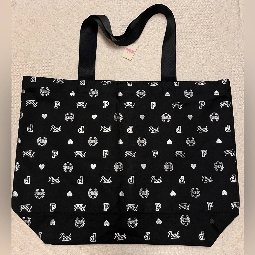 PINK Victoria's Secret Black and White Tote Bag NWT - Picture 1 of 5